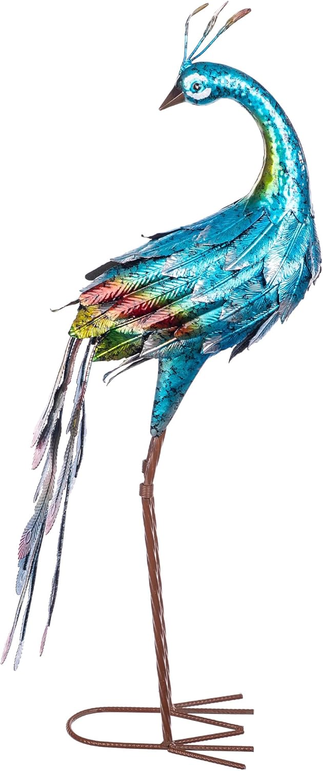 KADAX Pfau Gartenfigur 78 cm, grosse Gartenstatue aus pulverbeschichtetem Stahl, Vogel Metallfigur a