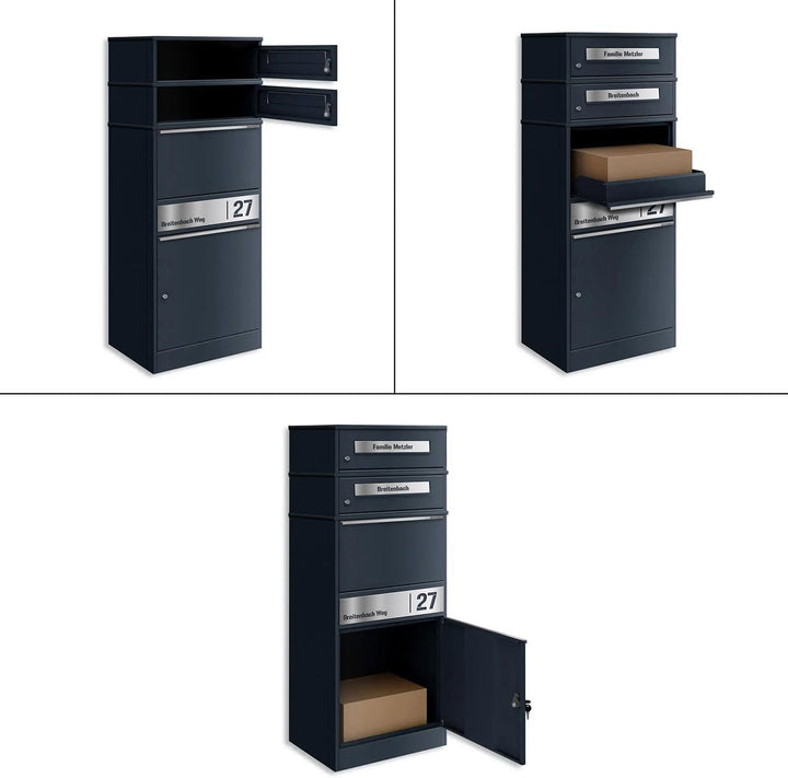 Metzler Paketbox mit 2 Briefkästen – 2er Briefkasten mit Paketfach & Namensgravur, Personalisierte B