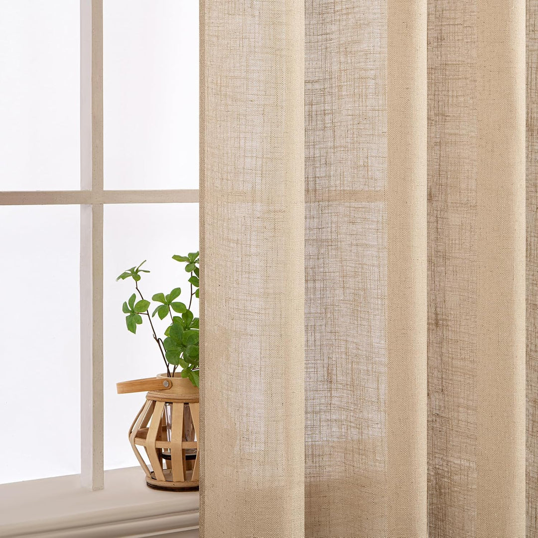MIULEE Gardinen Vorhänge schlaufenschal Voile Vorhang Modern Leinenoptik Halbtransparent für Wohnzim