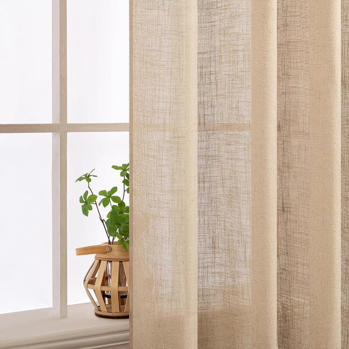 MIULEE Gardinen Vorhänge schlaufenschal Voile Vorhang Modern Leinenoptik Halbtransparent für Wohnzim