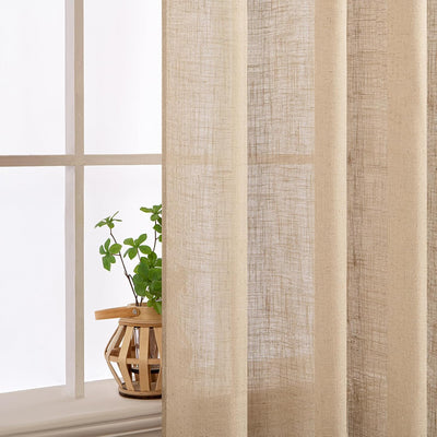 MIULEE Gardinen Vorhänge schlaufenschal Voile Vorhang Modern Leinenoptik Halbtransparent für Wohnzim