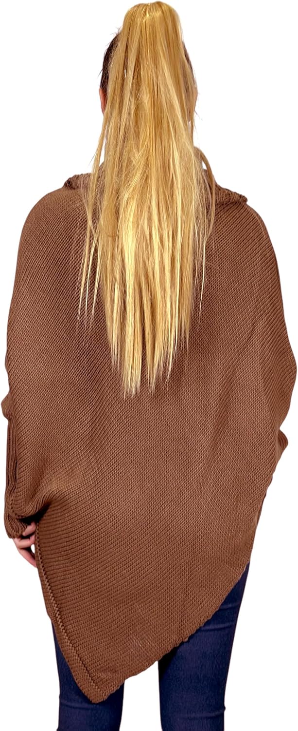Mississhop Poncho Strick Sweatshirt Pullover Umhang Überwurf Einheitsgrösse 1-kakao, Einheitsgrösse