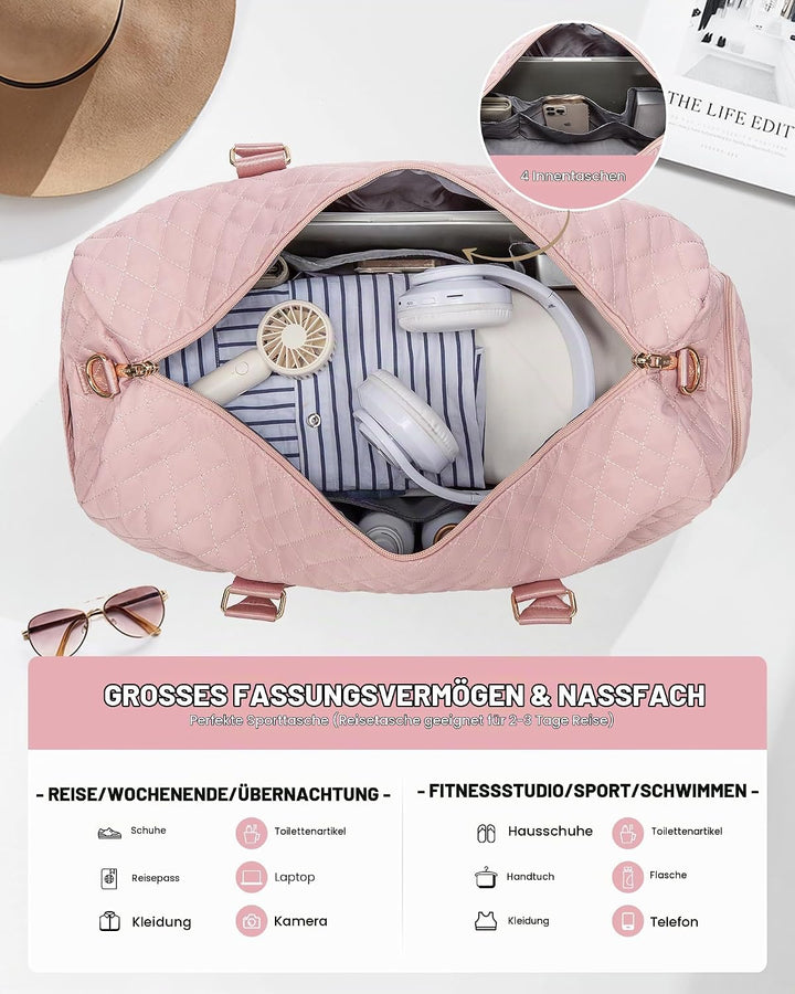 LOVEVOOK Reisetasche Sporttasche Damen, 45L Gross Weekender Travel Bag Kliniktasche Geburt mit Kultu