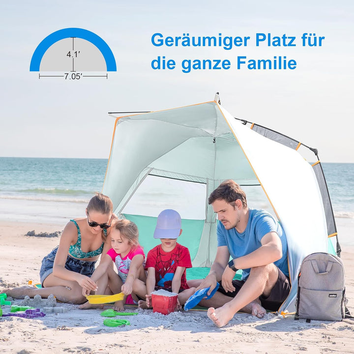Wolfwise Strandmuschel mit Schnellaufbau für 3-4 Personen – UV-Schutz 50+, Wasserabweisend, Privater
