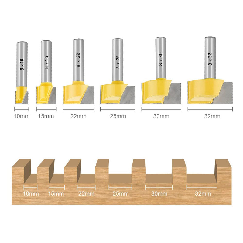 Nutfräser HM Set 6-tlg. Ø 8 mm Schaft Bodenreinigung Fräser 10/15/22/25/30/32mm Nutenfräser Holzfräs