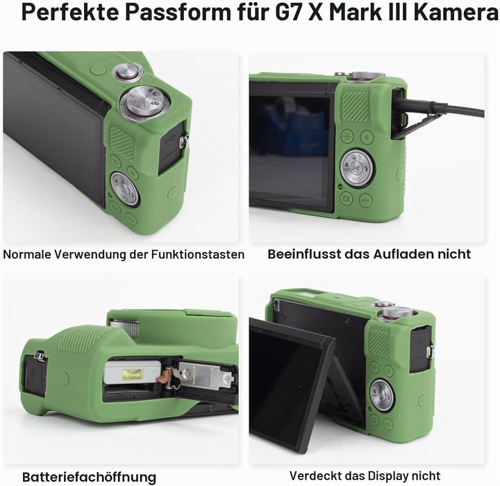 Rieibi Silikon-Schutzhülle für Canon G7X Mark III Hülle, G7X Mark III Zubehör mit 2 Stück Displaysch