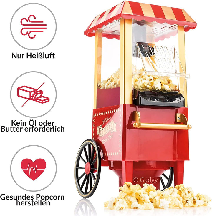 Gadgy Popcorn Maschine | Retro Popcorn Maker | Heissluft Ohne Fett Fettfrei Ölfrei & Zuckerwattemasc