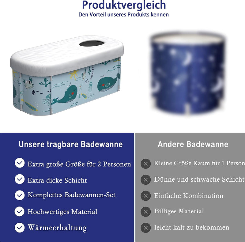 Kiseely 140cm tragbare faltbare Badewanne für 2 Personen, grosse Familie Badewanne für SPA, effizien
