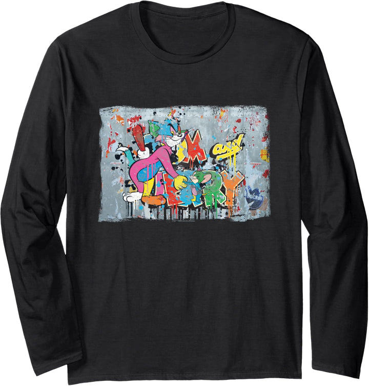 WB 100: Tom and Jerry Paint Splattered Truce Graffiti Wall Langarmshirt