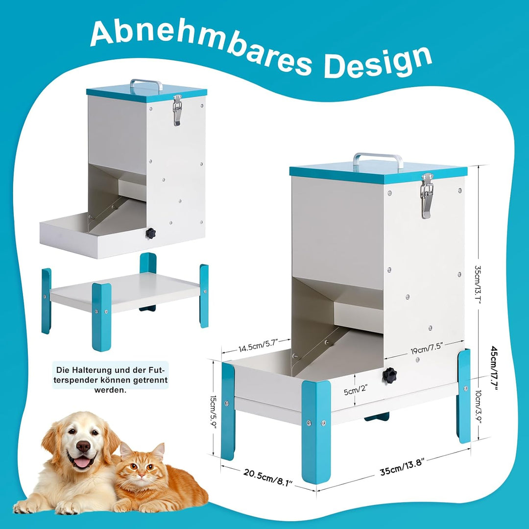 Futterautomat Hund Trockenfutter, Metall-Futterspender für Katzen/Hunde, mit Abnehmbarem Näpfe, für