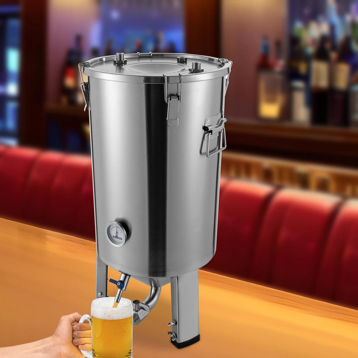 32L Edelstahl Gärfass für Hausgebrauch mit Kühler, Konischer Gärtank zur Bier- und Weinherstellung,