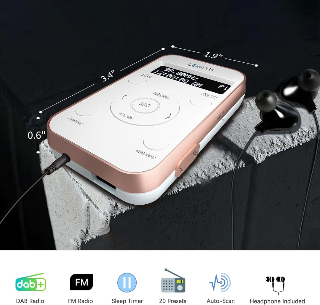 LEMEGA PR1L Taschen-DAB-Radio, FM-Radio, tragbares DAB+-Radio, inkl. Kopfhörer, wiederaufladbare Bat