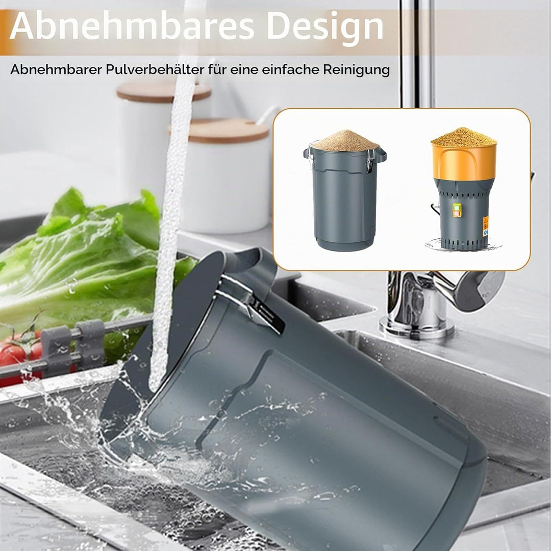 Elektrische Getreidemühle 1300W, 25L Maismühle Maschine mit 5 Feinheitssieben, abnehmbarem Trichter