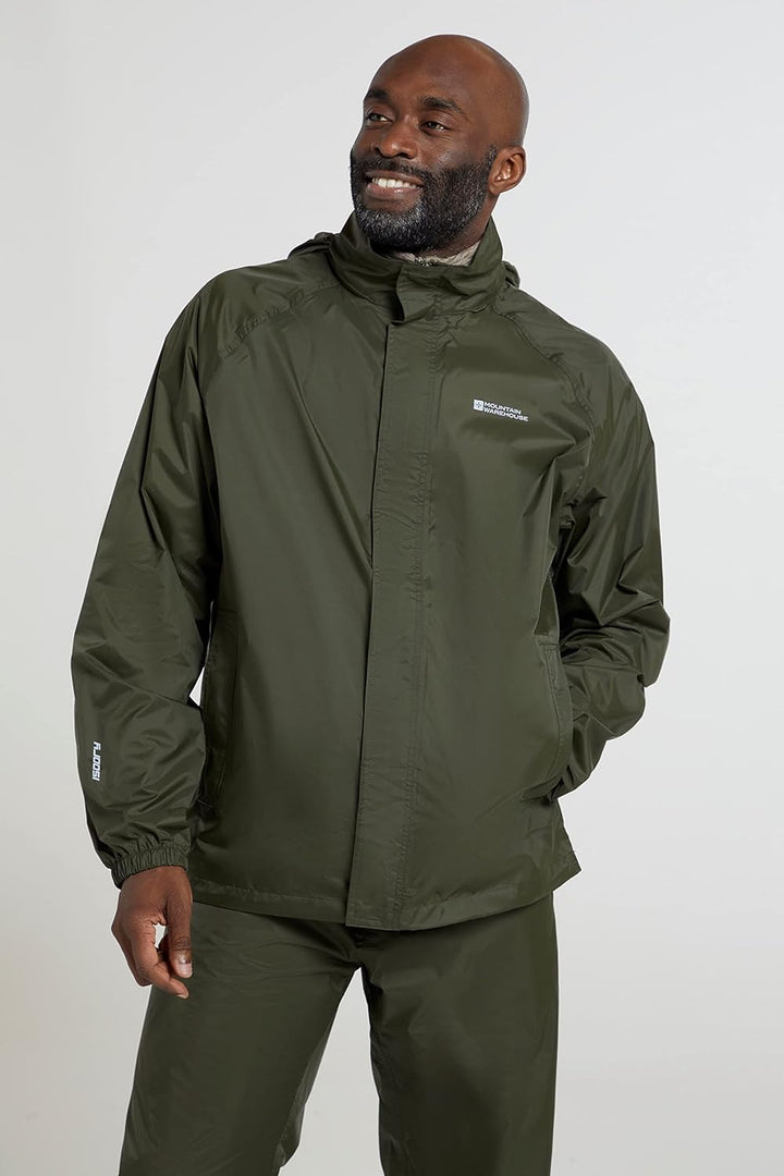 Mountain Warehouse Pakka wasserdichte Herren Jacke zusammenfaltbare Regenjacke Windjacke Kapuze Trag