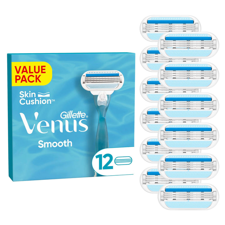 Gillette Venus Smooth Damenrasierer Ersatzklingen, Set von12, mit 3 sich der Körperkontur anpassende
