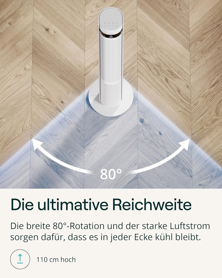 Duux Elevate Turmventilator – 12 Geschwindigkeiten, 80° Oszillation, Nur 25 dB, Ionisator, Timer (1–