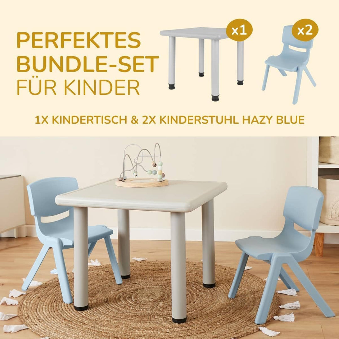 Bieco Kindertisch mit 2 stapelbaren Stühlen | für drinnen und draussen | Basteltisch und Maltisch fü