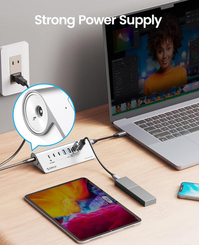 USB C Hub, ORICO 7 Port USB C 3.2 Gen 2 Hub, USB Verteiler 10 Gbps mit 4 USB C, 2 USB A, PD 60W, 24V