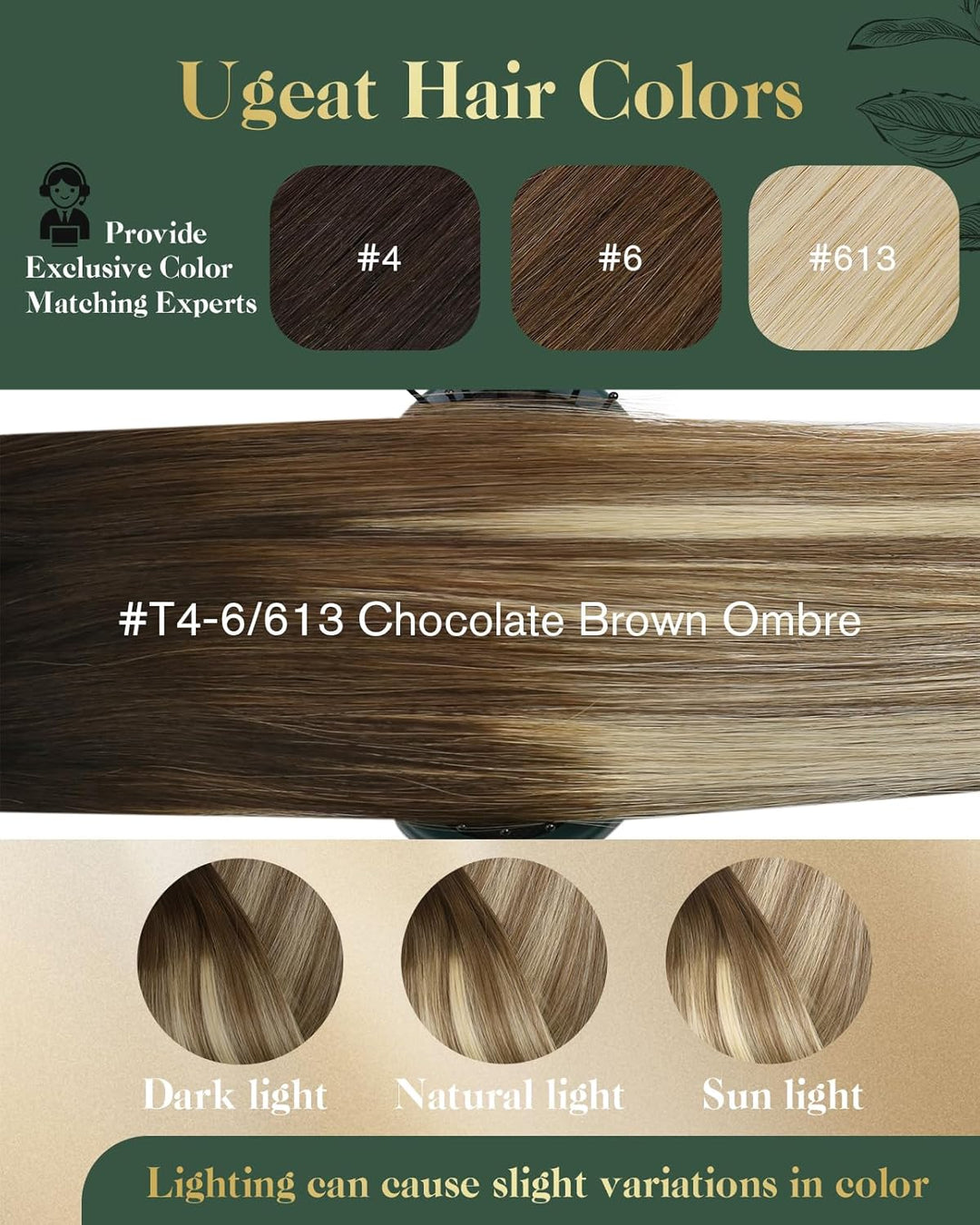 Ugeat 55cm Echthaar Extensions 120 Gramm Clip in Echthaar Tressen Clips Echthaar Dunkel Braun bis Mi