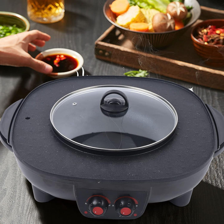 2100W Hot Pot und BBQ Grill Elektrisch Hotpot Topf Elektrischer Kochtopf mit Antihaftbeschichtung, 2