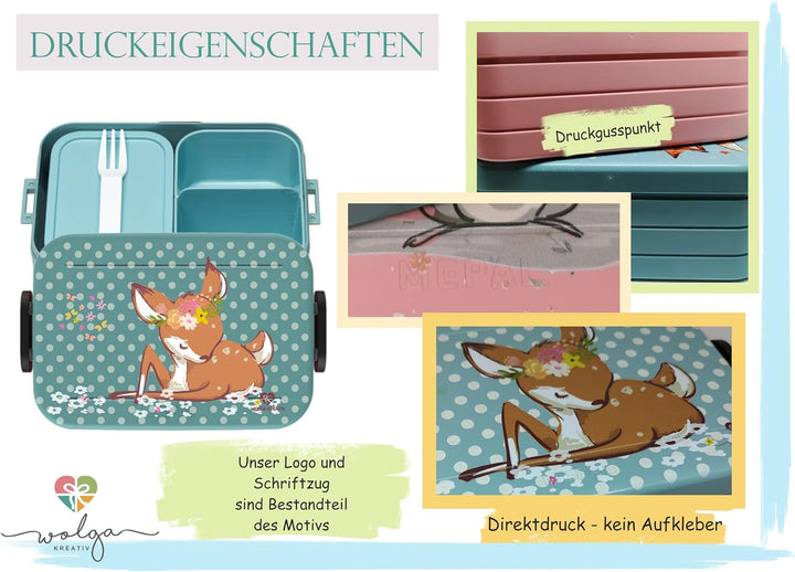 Personalisierte Mepal Brotdose Kinder mit Fächern und Namen - Regenbogen Motive Lunchbox für Schule