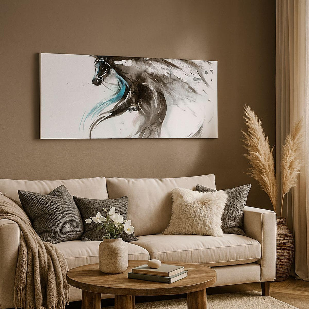 Panorama Bilder auf Leinwand 100x40cm Leinwandbild Pferd Streifen Hengst Laufen Gross Wanddeko Bild