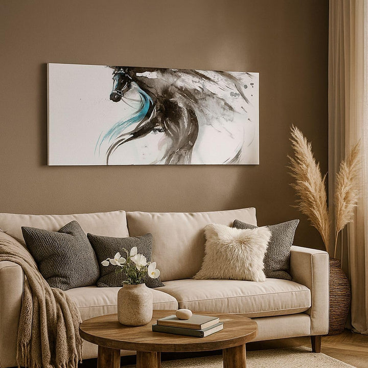 Wandbilder Dekoration Wohnzimmer Pferd Streifen Hengst Laufen Panorama Bilder auf Leinwand 120x50cm