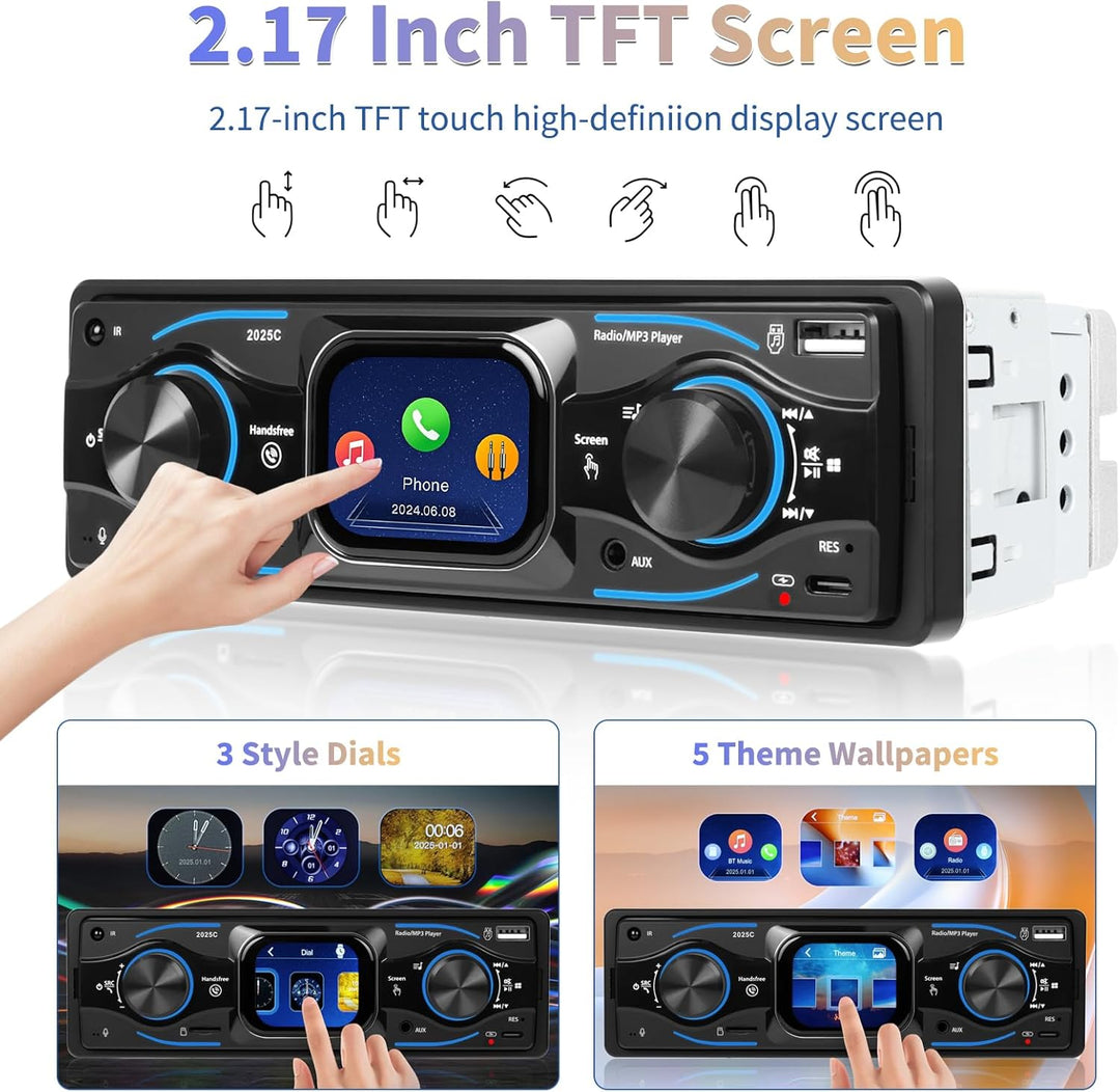 Hikity 1 Din Autoradio mit Touchscreen, Radio 1 DIN mit FM, Bluetooth,USB/SD/AUX-IN, Freisprecheinri