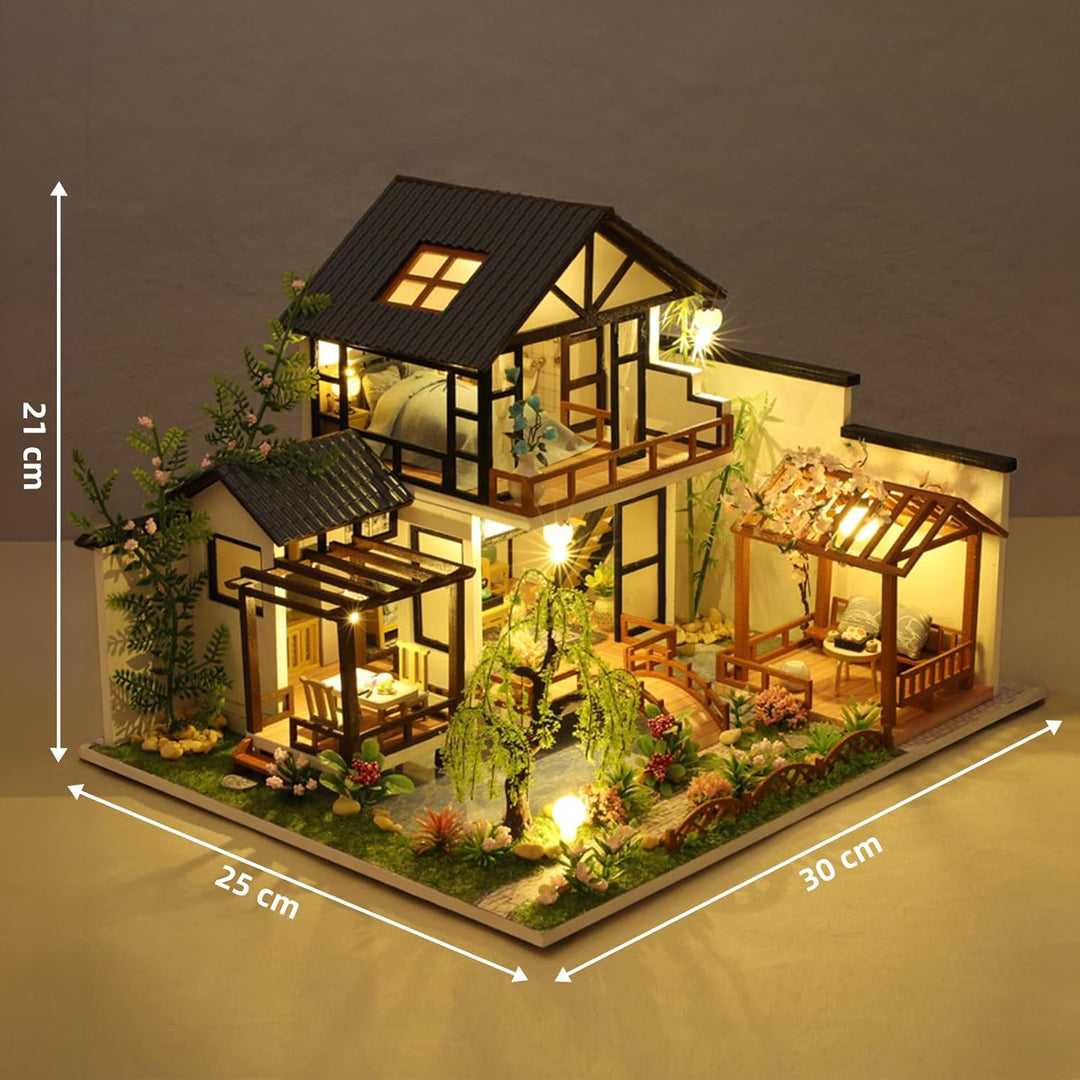 Cuteefun DIY Miniatur Puppenhaus Kit zum BAU Miniatur Haus mit Musik Möbeln und Werkzeugen Selber Ba
