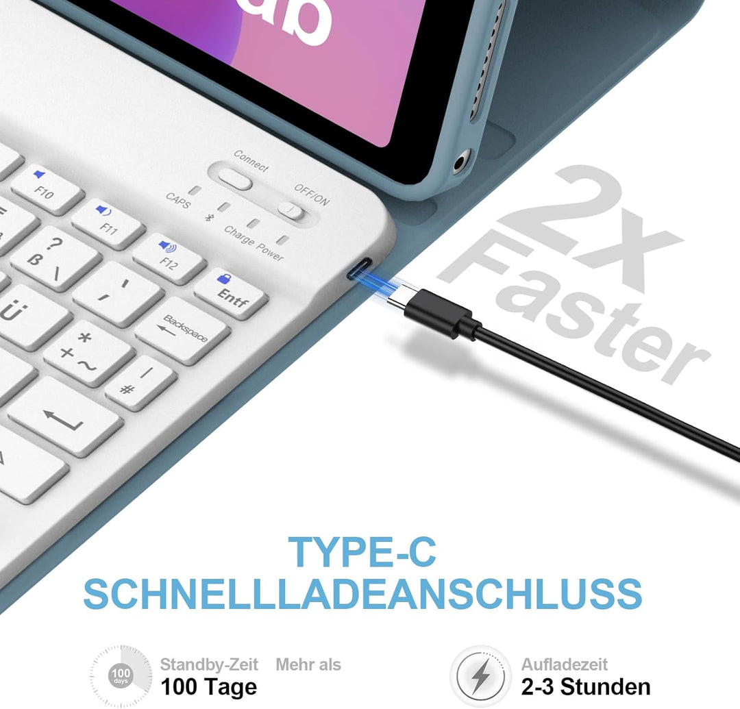 IVEOPPE Hülle mit Tastatur für Lenovo idea Tab 11" 2025, Bluetooth Abnehmbare Magnetisch QWERTZ Tast