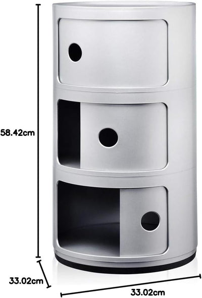 Kartell Componibili, 3 Elements, Silber, Runde Basis 3-fächer Silber, 3-fächer Silber