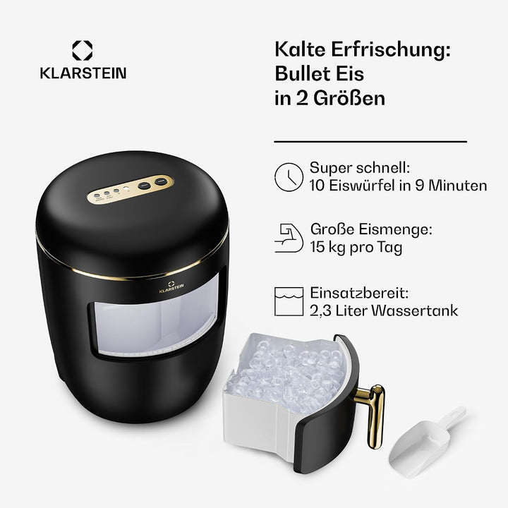 Klarstein Eiswürfelmaschine für Zuhause Camping Gastro, Schnelle Mini Eiswürfelmaschine Klein, Profi