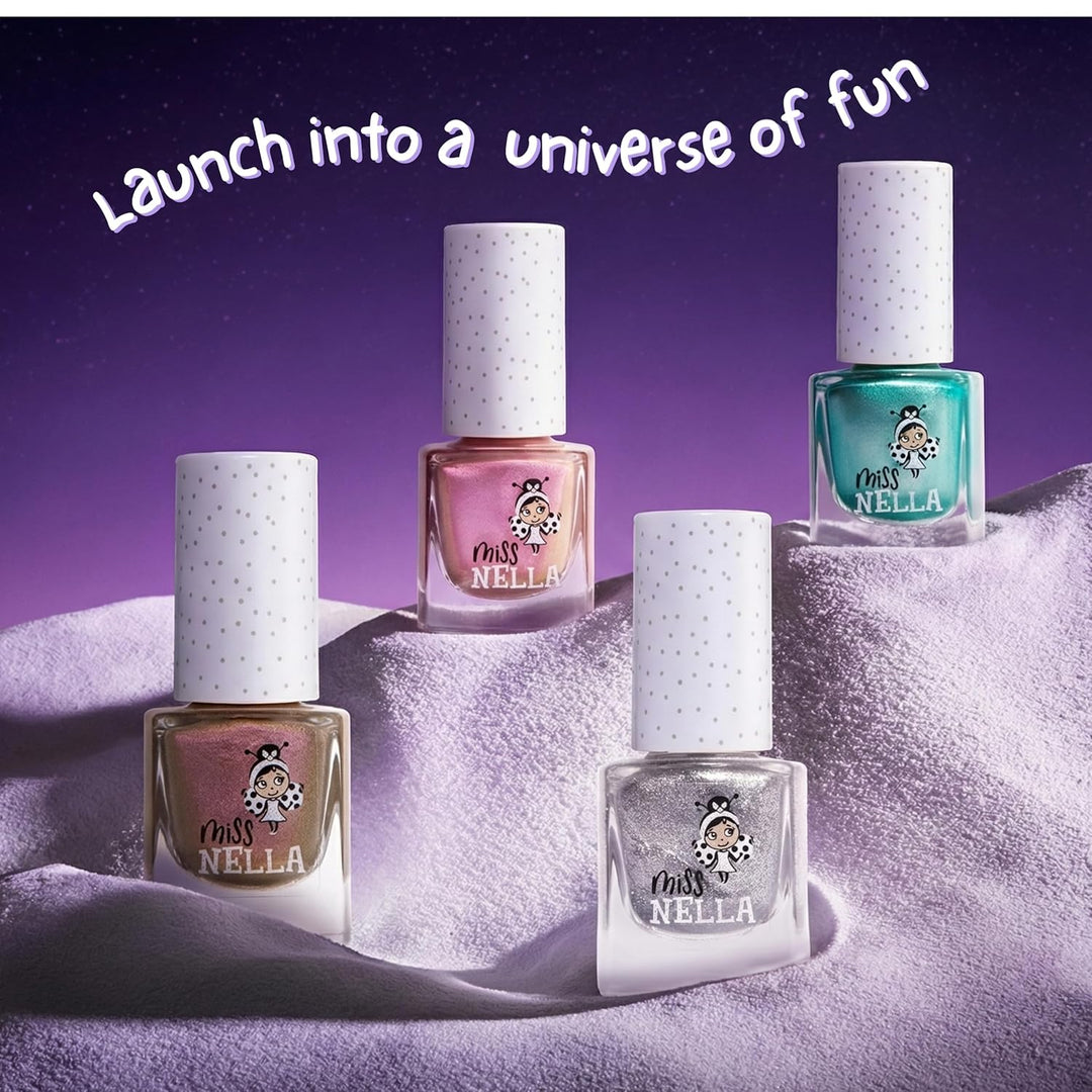 Miss Nella magische Safari Glitzer Nagellack 4er Set: rosa, rot Lila & blau, abziehbarer Nagellack s