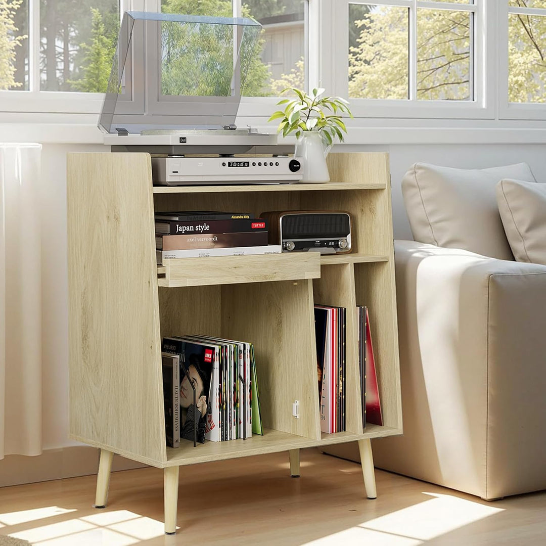 Kiasthome Schallplattenschrank, Vinyl Aufbewahrung mit Plattenspieler-Tisch für Wohnzimmer (Hellholz