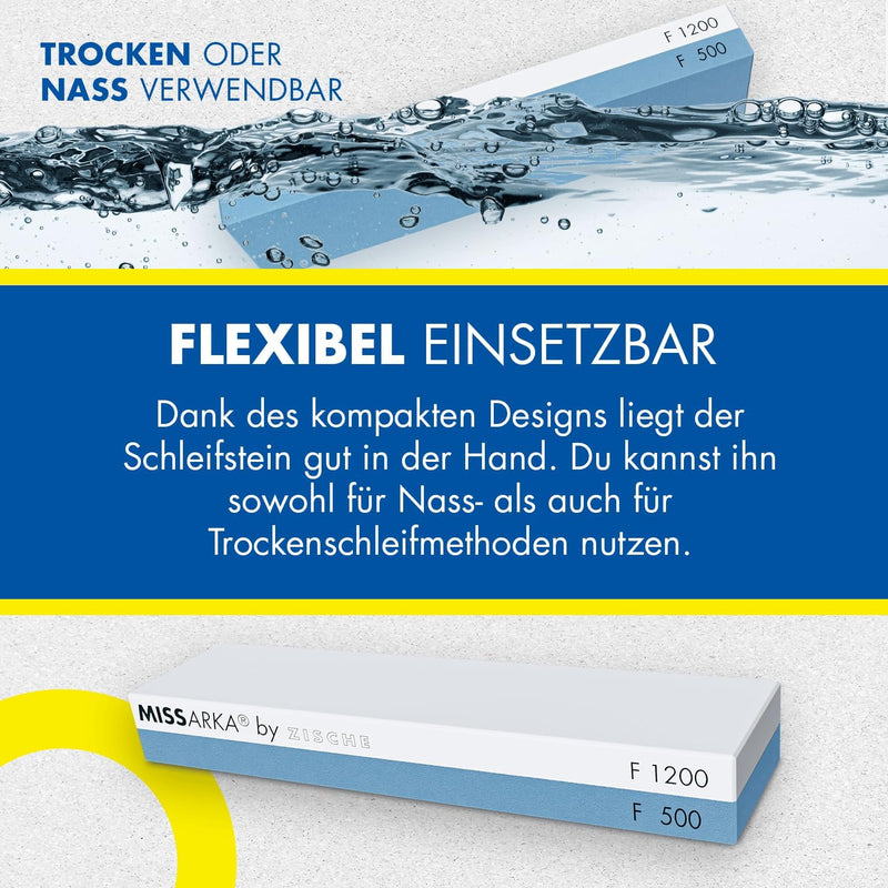 Zische Missarka Blue | Kombi Schleifstein FEPA 500 / 1200 (JIS 1200 / 4000) | Feiner Schliff für Mes