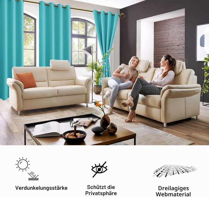 JIUZHEN Blickdicht Vorhänge Gardinen Ösenvorhang für Schlafzimmer Wohnzimmer,Türkis Verdunkelungsvor