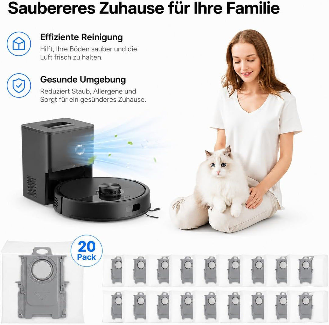 20 Stück Staubbeutel für Roborock Q7 L5+/Q10 S5+/S7 Max Ultra/Q5 Pro+/Q8 Max+/S8+/S8 Pro Ultra/S7 Ma
