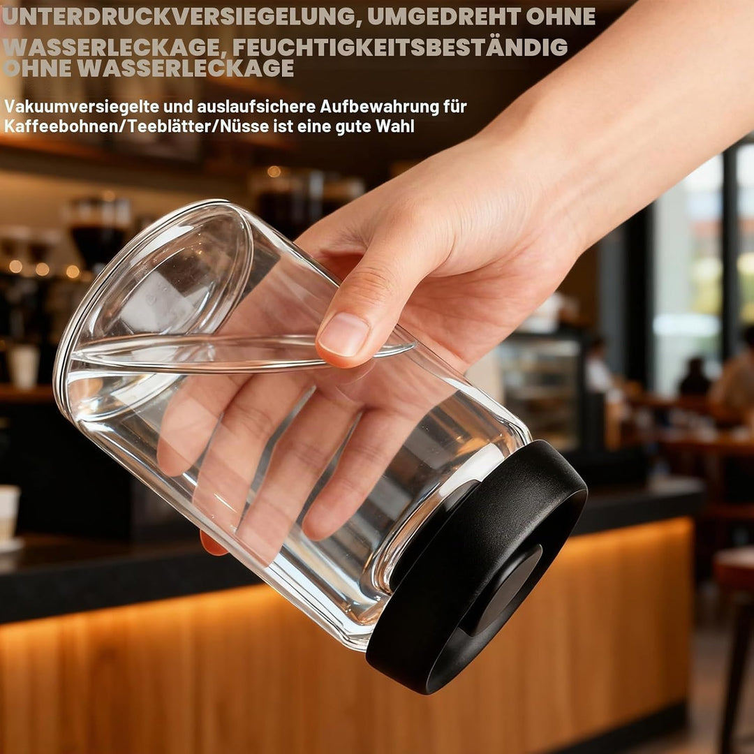 1.2L Kaffeedose Luftdicht, 2 Stück Vakuumbehälter aus Glas Mit Schwarzem Deckel Und Goldenem Knopf,