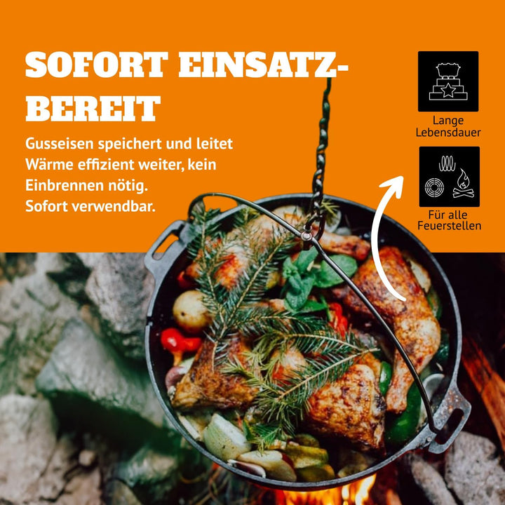 Petromax Feuertopf ft6 - Dutch Oven aus Gusseisen für Kochen und Backen - mit Deckel, Henkel und pla