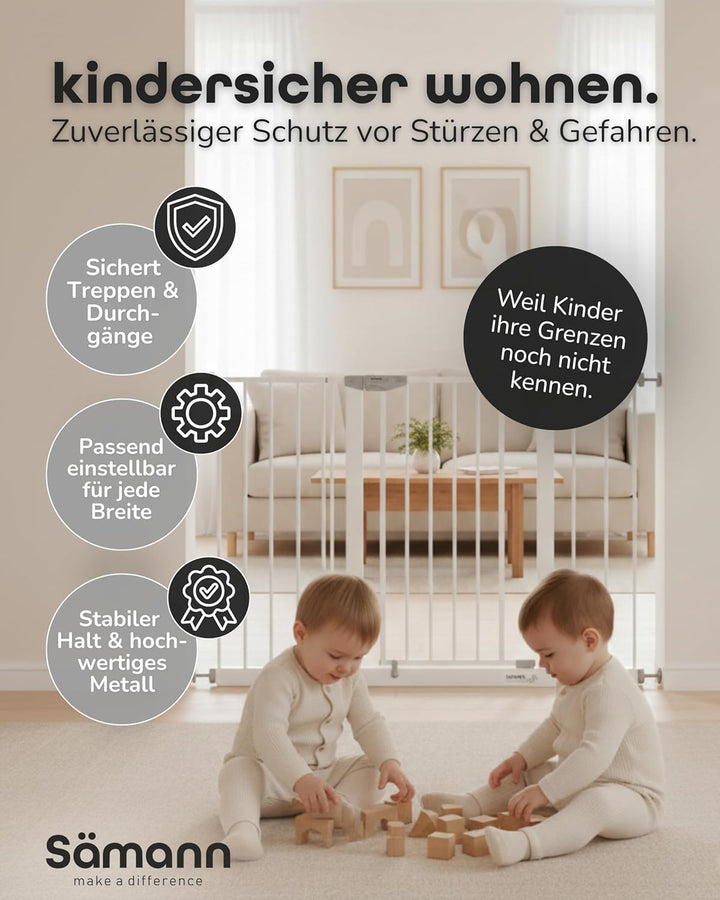 Sämann Türschutzgitter &amp; Treppenschutzgitter mit Elefantenfuss I 109-119 cm I Extra Höhe von 77 cm I