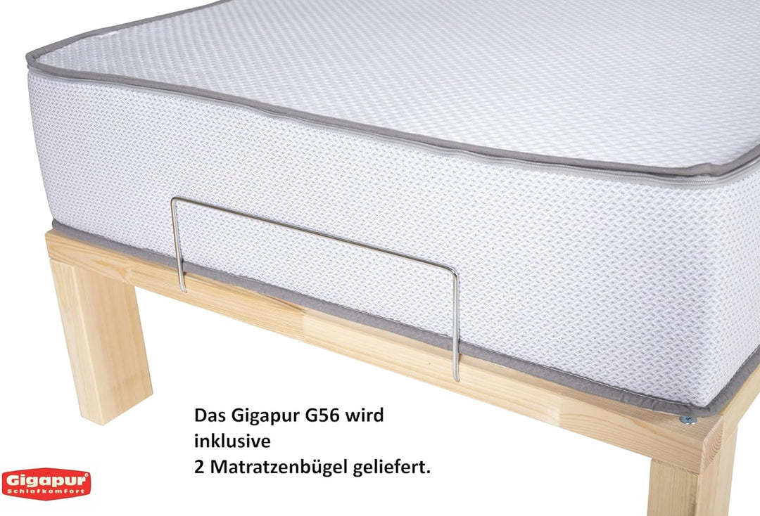 Gigapur Massives Holzbett G56, inkl. Lattenrost und Matratzenbügeln, Liegefläche 70x200cm (11302) Ho