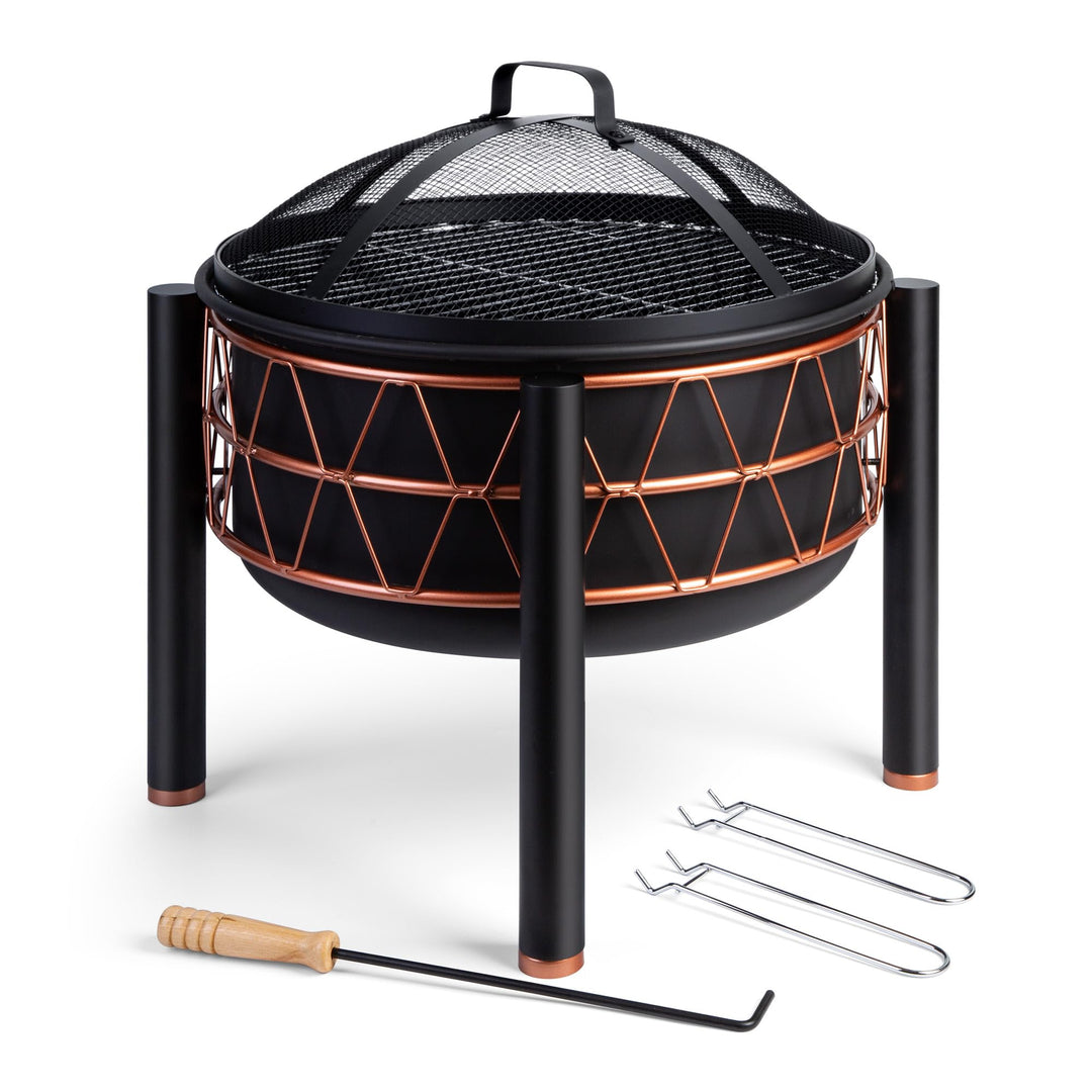 VonHaus Feuerstelle – 2-in-1 Feuerschale mit BBQ-Grill für Garten, Terrasse und Outdoor, aus schwarz