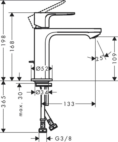 hansgrohe Waschtischarmatur Rebris S, Wasserhahn Bad mit Auslauf Höhe 110 mm, mit Zugstange, Badarma