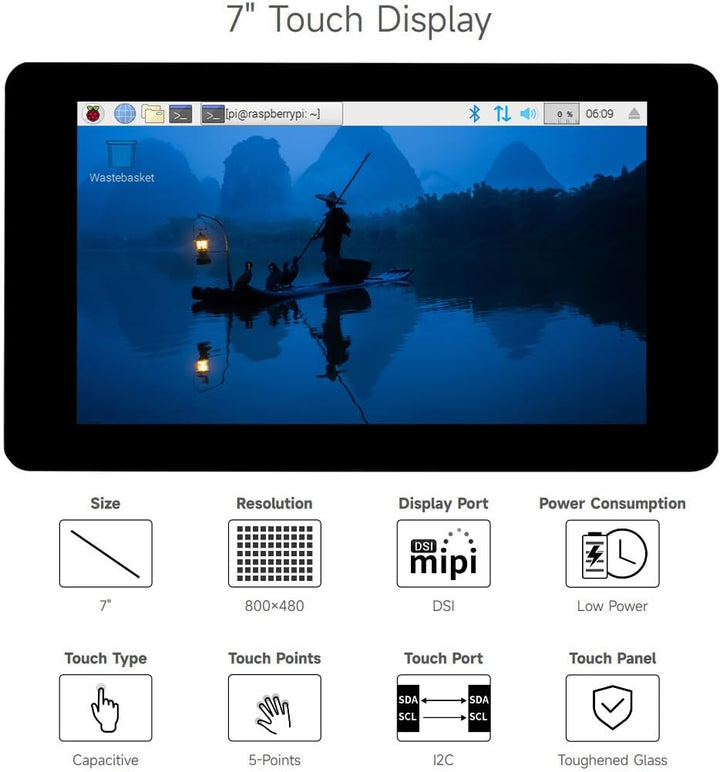 Waveshare 7inch Capacitive Touch Display for Raspberry Pi 800×480 Resolution with DSI Interface