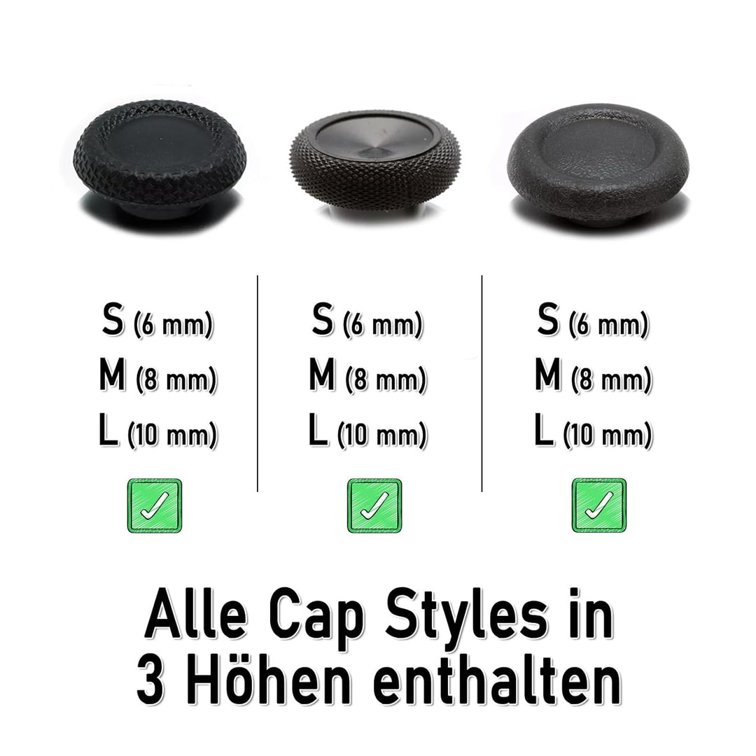 RetroRetter 8x Swap Sticks Set 6-10mm - Farbe: Schwarz, Cap Style wie Xbox - passend für PlayStation