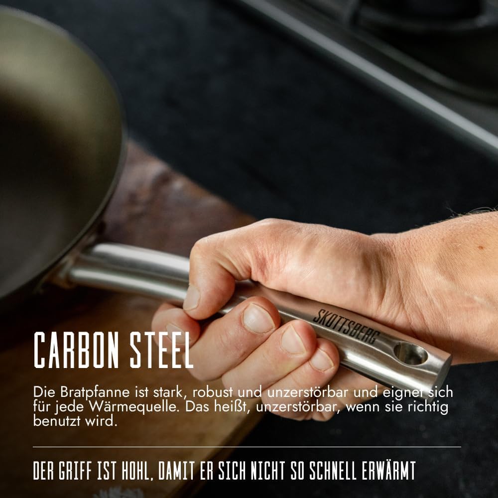 SKOTTSBERG Bratpfanne 20 cm Stahlpfanne voreingebrannt ohne Antihaftbeschichtung Skillet Stiel-Pfann