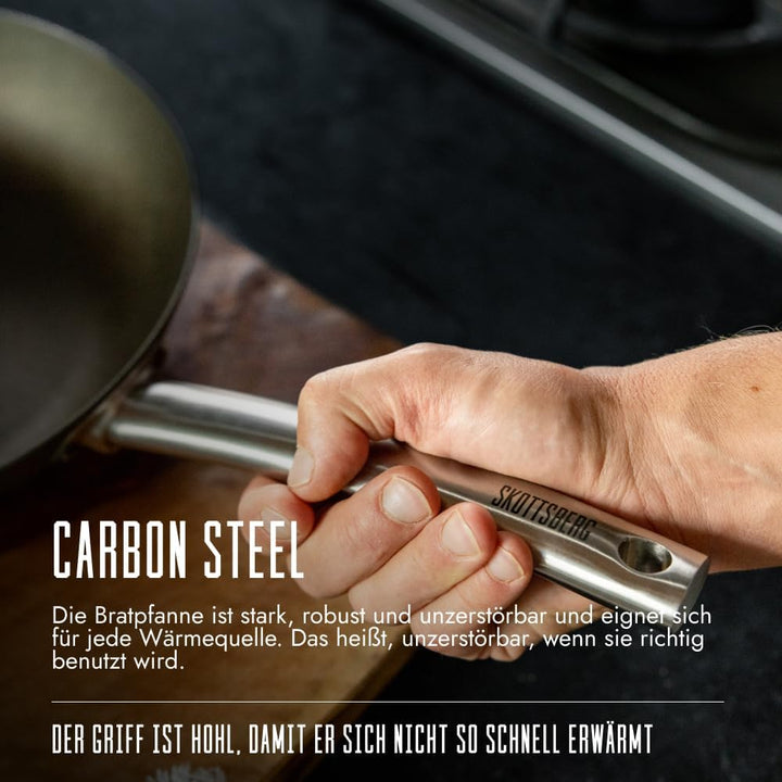 SKOTTSBERG Bratpfanne 20 cm Stahlpfanne voreingebrannt ohne Antihaftbeschichtung Skillet Stiel-Pfann