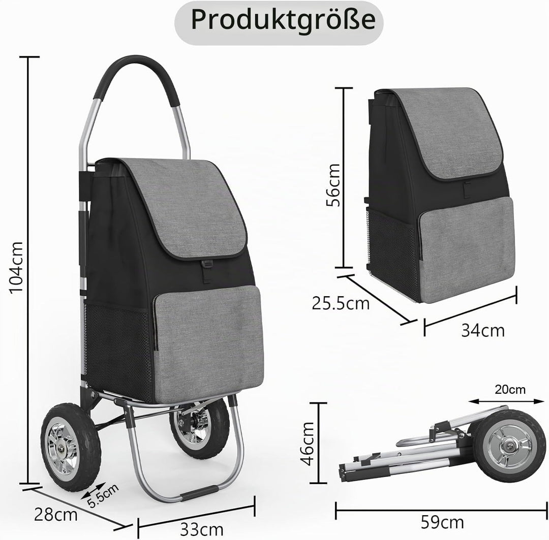 DROMEZ Einkaufstrolley Gross - 50L Leichte Einkaufswagen Klappbar aus Aluminium - 2 Extra Grosse Räd