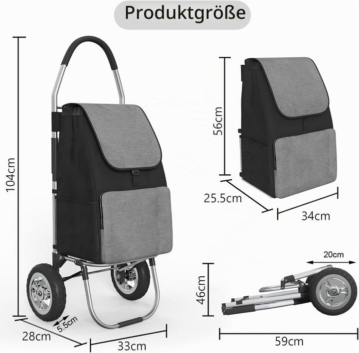 DROMEZ Einkaufstrolley Gross - 50L Leichte Einkaufswagen Klappbar aus Aluminium - 2 Extra Grosse Räd