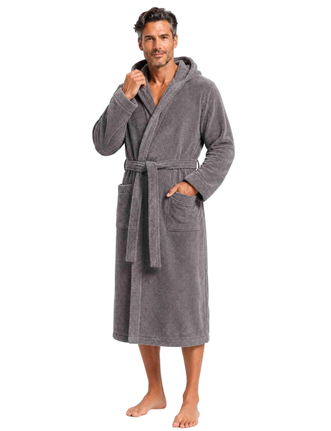 Morgenstern Bademantel Herren Kapuze Frottee 100% Baumwolle Lang Cadiz Salamanca XL Grau, XL Grau